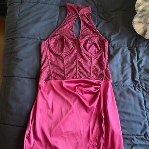 Burgundy Halter Corset Dress